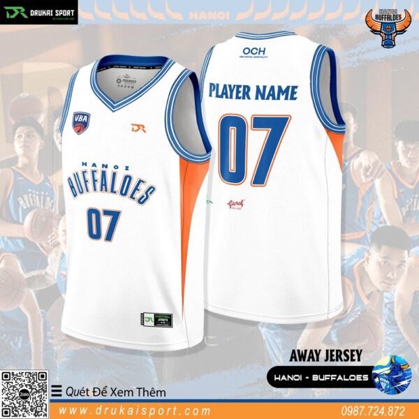Áo Bóng Rổ VBA Hanoi Buffaloes Away Jersey 2023 Màu Trắng Phối Xanh Chất Lượng