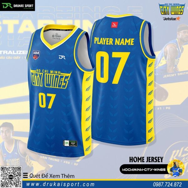 Áo Bóng Rổ VBA Ho Chi Minh City Wings VBA Home Jersey 2023 Màu Xanh Bích Phối Vàng Ngon Bổ Rẻ