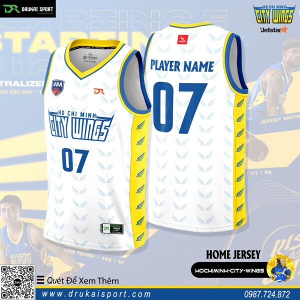 Áo Bóng Rổ VBA Ho Chi Minh City Wings Away Jersey 2023 Màu Trắng Phối Vàng Rẻ Nhất Hồ Chí Minh