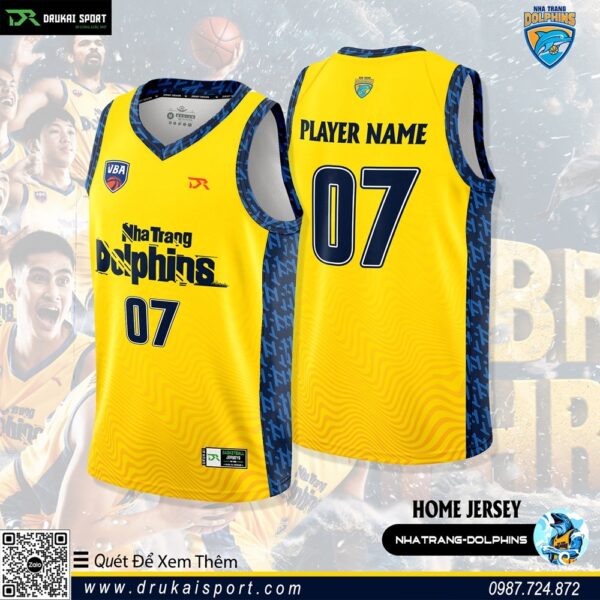 Áo Bóng Rổ VBA Nha Trang Dolphins Home Jersey 2023 Màu Vàng Phối Xanh Bích Phá Cách Nhất