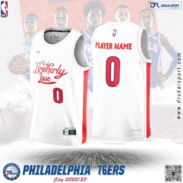 Áo Bóng Rổ NBA Philadelphia 76ers 2022-23 City Màu Trắng Phối Đỏ Chính Hãng