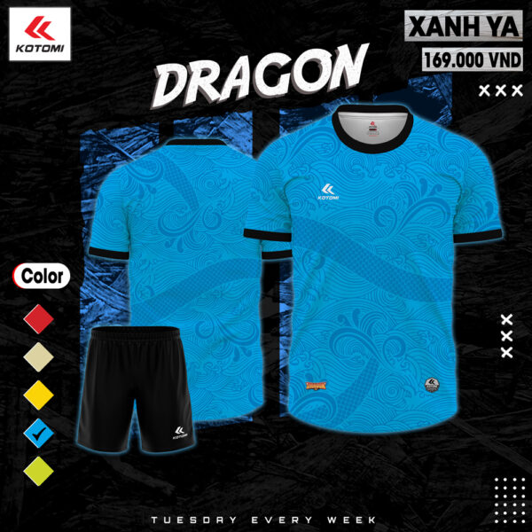 Mẫu Áo Bóng Đá Không Logo Thiết Kế KOTOMI-01 Có Sẵn Màu Xanh Ya