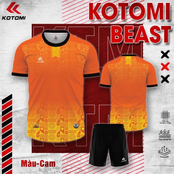 Mẫu Áo Bóng Đá Không Logo Thiết Kế KOTOMI-02 Có Sẵn Màu Cam Phối Vàng