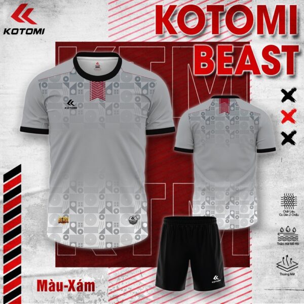 Mẫu Áo Bóng Đá Không Logo Thiết Kế KOTOMI-02 Có Sẵn Màu Xám Phối Trắng