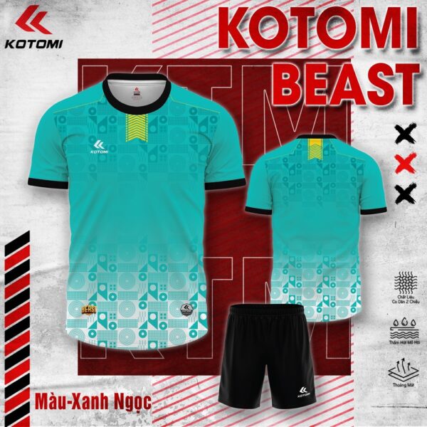 Mẫu Áo Bóng Đá Không Logo Thiết Kế KOTOMI-02 Có Sẵn Màu Xanh Ngọc Phối Trắng