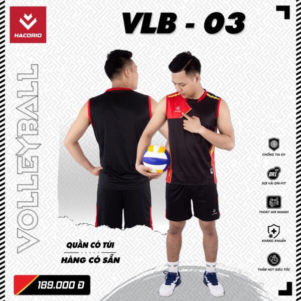 mâuQuần Áo Bóng Chuyền Có Sẵn HACORIO - VLB - 03 Màu Đen Phối Đỏ
