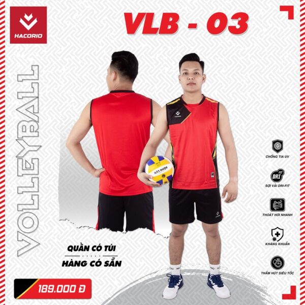 Mẫu Quần Áo Bóng Chuyền Có Sẵn HACORIO - VLB - 03 Màu Đỏ Phối Đen