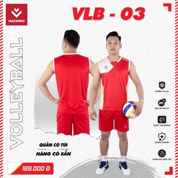 Mẫu Quần Áo Bóng Chuyền Có Sẵn HACORIO - VLB - 03 Màu Đỏ Phối Trắng
