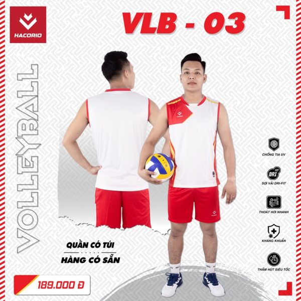 Mẫu Quần Áo Bóng Chuyền Có Sẵn HACORIO - VLB - 03 Màu Trắng Phối Đỏ