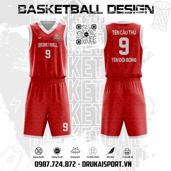 Quần Áo Bóng Rổ Thiết Kế Màu Đỏ Cho Team MS - 131