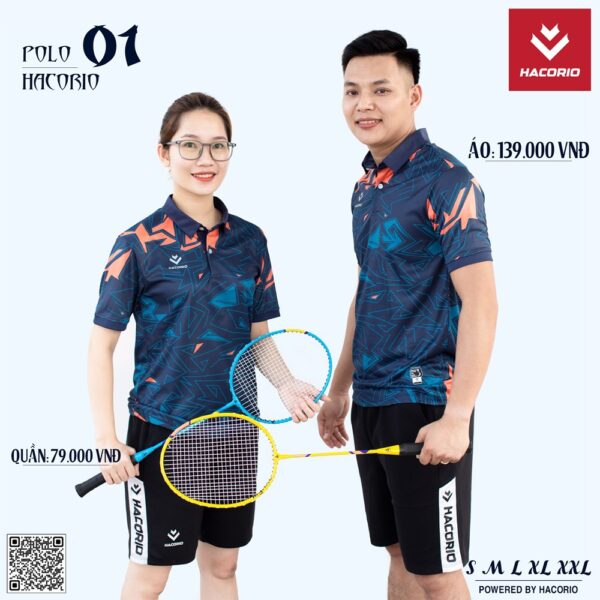 Bộ Quần Áo Cầu Lông HACORIO - 01 Màu Tím Than Phối Cam Siêu Đẹp