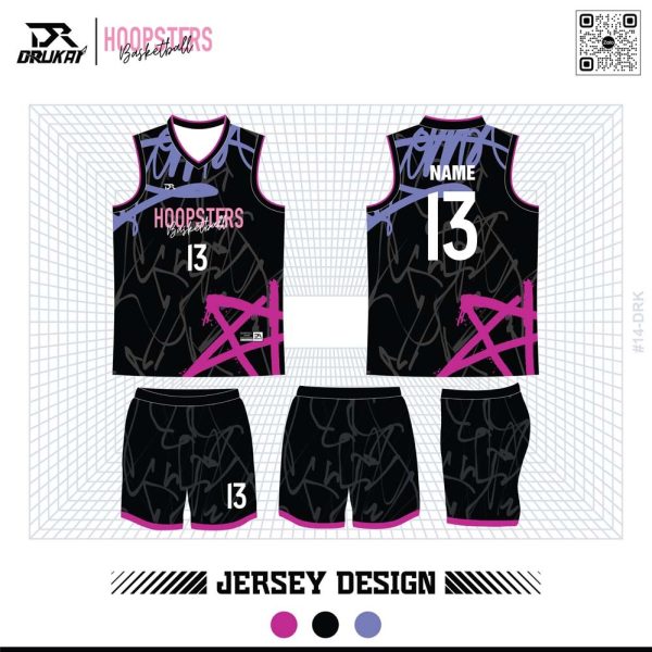 Quần Áo Bóng Rổ Thiết Kế Màu Đen Phối Hồng Cho Team Hoopsters